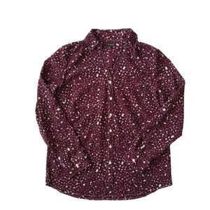 Talbots Burgundy Red Coffee Bean All Over Print Button Down Shirt Women's Medium